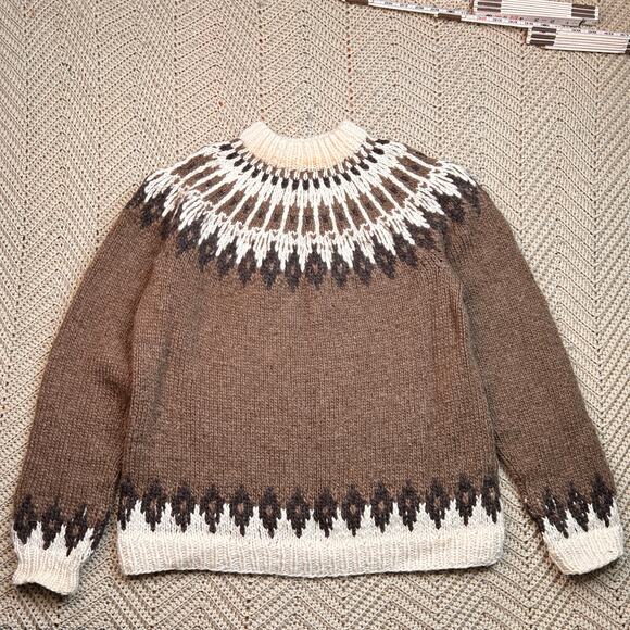 Vintage Chunky Wool Fair Isle Sweater Brown / Cream - Size Small Men’s - Picture 4 of 8